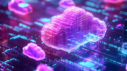 Wall Mural - futuristic network of cloud computing and blockchain technology - a vibrant 3d polygonal illustratio