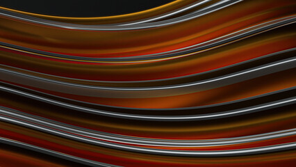 Wall Mural - modern art abstract background drawing with curves of silver lines on dark background with gold band