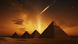 Pyramids at night, meteor shower, ancient Egypt, historical background. Possible stock photo use