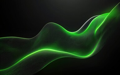 Vibrant green light waves illuminated on a dark canvas