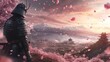 © musa - Samurai warrior overlooking cherry blossom landscape at sunrise