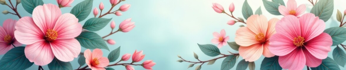 Wall Mural - Vibrant pastel floral pattern on spring foliage backdrop, blossom, abstract, wallpaper