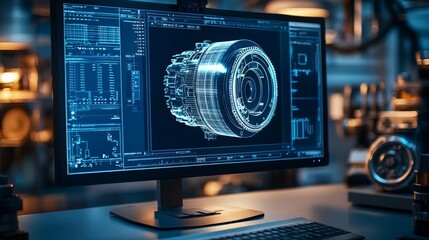 Computer-Aided Engineering Designer: a mechanical engineering design tool shown on a computer monitor