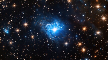Wall Mural - A glowing blue star shape sits at the center of a dark, star-filled galaxy.