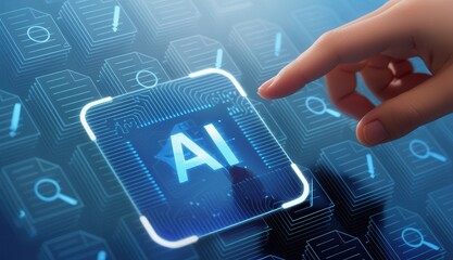 A futuristic digital interface displaying artificial intelligence (AI) technology