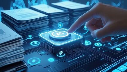 A futuristic digital interface displaying artificial intelligence (AI) technology