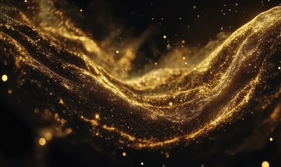 Wall Mural - elegant golden glitter particles swirling dynamically against a black background, creating a festive