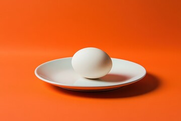 Canvas Print - Simple image showing an egg on a white ceramic plate