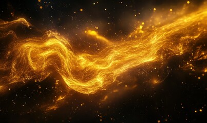 Wall Mural - dynamic swirling waves of golden light against a dark background, creating a glowing and fluid abstr