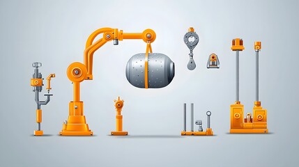 Poster - 3D of a hydraulic jack lifting a heavy metal object demonstrating the principles of force multiplication in an industrial or construction setting