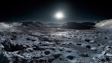 Wall Mural - Lunar landscape at night with shining earth and cratered surface under a starry sky