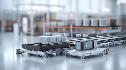 Poster - Hydraulic powered conveyor system in a modern warehouse enabling smooth and efficient material handling transportation and logistical This automated system improves productivity organization