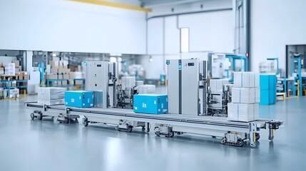 Fototapete - image of an automated pneumatic conveyor system operating efficiently in a modern warehouse facility moving packages and products through the logistics process with speed and precision