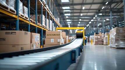 Poster - image showcasing a sophisticated warehouse conveyor system powered by hydraulics ensuring smooth and efficient material handling within the industrial logistics facility