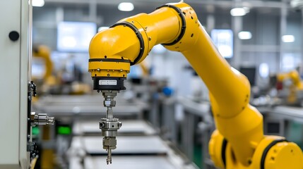 Poster - photo of a robotic arm with hydraulic actuators a crucial component in modern manufacturing assembly lines  This advanced industrial automation machinery is designed for precise efficient