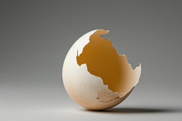 Poster - A cracked and empty eggshell resting on a gray surface