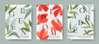 © Xenia Artwork  - Spring elegant illustrations with red blooming flowers and green plants.Typography banner templates with florals.Creative seasonal backgrounds for holidays prints,invitations,promos,covers,greetings