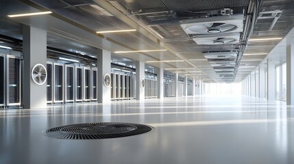 Leinwandbilder - A photo showcasing the intricate and sophisticated air conditioning system installed within a high tech data center  The image highlights the complex network of ducts pipes