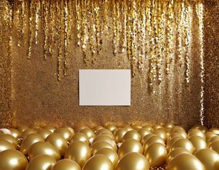 Wall Mural - Festive party scene with golden balloons and sparkling backdrop, perfect for celebrations and events.