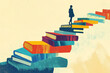 © AI_images - A thoughtful illustration of a person walking up an abstract staircase made of books, each step symbolizing progress, learning, and overcoming challenges in life.