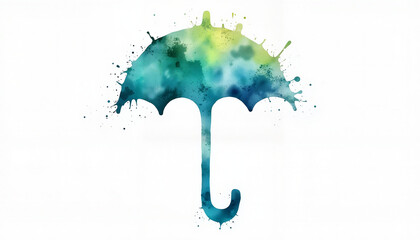 Colorful umbrella silhouette with watercolor splashes on white background for artistic concepts