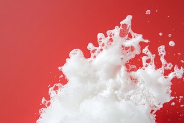 Wall Mural - White fluffy foam against a vibrant red background