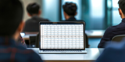 Wall Mural - accounting software on computer screen showing financial statement spreadsheets and account balance 