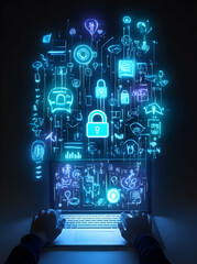 Wall Mural - cybersecurity and data protection, conceptual illustration of digital security measures and encrypti