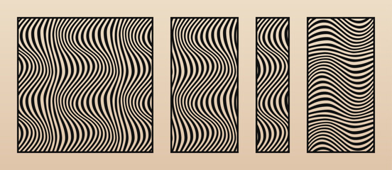 Aufkleber - Vector set of trendy laser cut panels. Stencils with geometric pattern, liquid lines, fluid wavy stripes. Template for CNC cutting of wood, metal, plywood, paper. Aspect ratio 1:1, 1:4, 1:2, 3:2