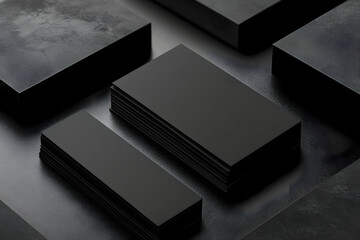 Wall Mural - Elegant Close-Up of Black Business Cards on Textured Surface, Showcasing Minimalism and Professionalism in Stationery Design for Corporate Identity