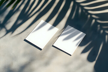 Wall Mural - Elegant Stationary Mockup Featuring Palm Leaf Shadows on Textured Surface, Perfect for Showcasing Branding and Design Projects in a Natural Light Setting