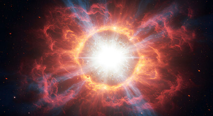 A hyper-realistic close-up of a dying star exploding in a supernova, releasing shockwaves