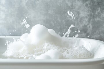 Wall Mural - A burst of white soap bubbles in a bathtub