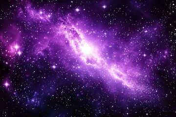 cosmic space background with bright purple nebula and glowing stars in dark universe. galaxy cluster