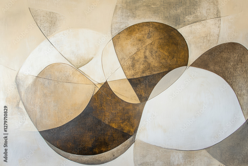A modern and elegant abstract painting featuring organic shapes in ...