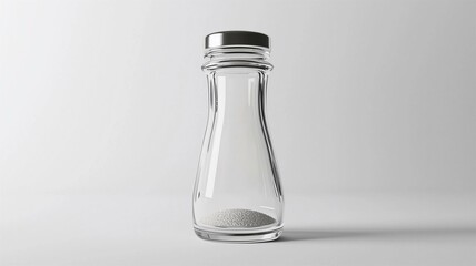 Wall Mural - Photorealistic image of a clear glass pepper shaker with a metal top, isolated on a white background
