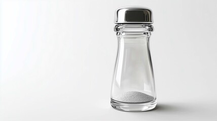 Wall Mural - Photorealistic image of a clear glass pepper shaker with a metal top, isolated on a white background
