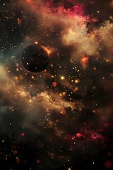 Wall Mural - colorful cosmic nebula with glowing stars in deep space. abstract galaxy background with red and gol