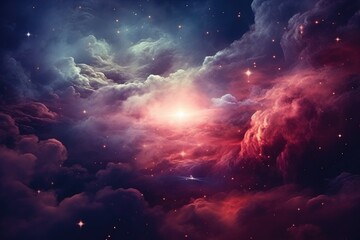 Wall Mural - dreamy cosmic sky with pink and purple nebula clouds in deep space. beautiful starry universe view w