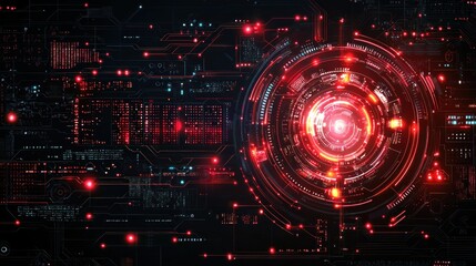 Futuristic cybernetic interface with glowing circuits and data streams
