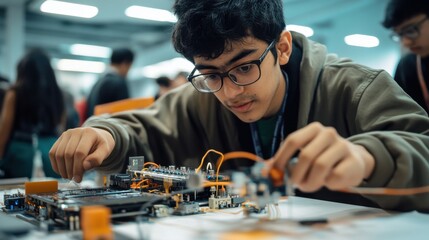 Aufkleber - A young man in a lab coat is working on a project