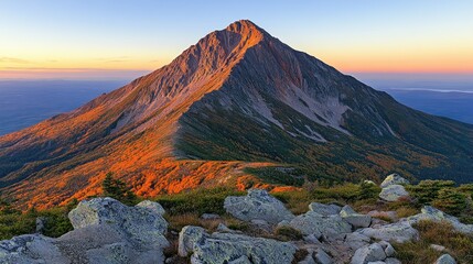 Poster - Majestic autumn mountain peak sunrise panorama