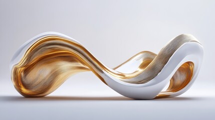 Gold  White Fluid Wave Design Elegant Abstract Art 3