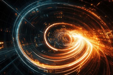Leinwandbilder - Digital waves of light and energy in abstract design create a mesmerizing visual journey through an unseen universe