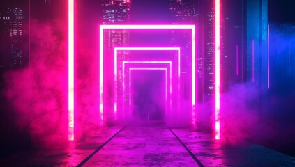Wall Mural - a vibrant cyberpunk neon landscape suitable for an electronic disco.