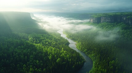 Sticker - Sunrise over Misty Canyon River Valley