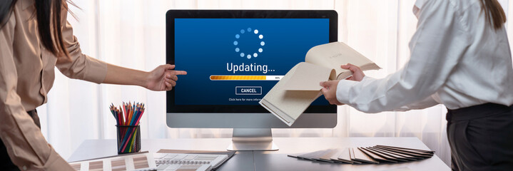 Wall Mural - software update on computer for brisk version of device software upgrade