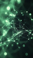 Wall Mural - green glowing networks forming shapes with connected lights and lines