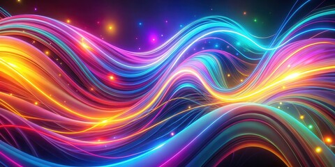 Wall Mural - abstract vibrant swirling light trails and glowing particles in a dark background