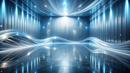 Wall Mural - Abstract Futuristic Interior Design with Smooth, Reflective Surfaces and Glowing Blue Accents